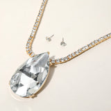 Oversized Teardrop Glass Stone Pendant Bling Studded Chunky Chain Necklace