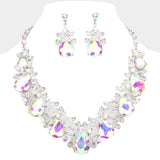 Teardrop Crystal Rhinestone Floral Vine Evening Necklace