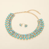 3-Row Round Stone Cluster Evening Statement Necklace