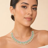 3-Row Round Stone Cluster Evening Statement Necklace