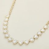 14K Gold Plated CZ Heart Stone Cluster Link Necklace