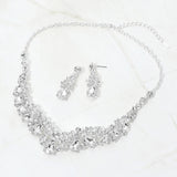 Teardrop Stone Cluster Rhinestone Leaf Vine Evening Necklace