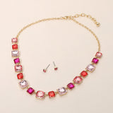 Square Stone Cluster Link Eveninig Necklace