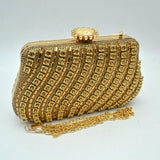 Rhinestone Evening Clutch Bag with Wavy Gold Trim and Chain Strap