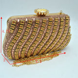 Rhinestone Evening Clutch Bag with Wavy Gold Trim and Chain Strap