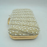 Beaded Evening Clutch Bag with Rhinestone Stripes and Chain Strap