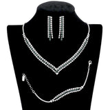 Round Stone Detail Rhinestone Necklace Bracelet Earrings