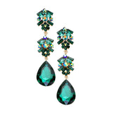 Chunky Pear Crystal Floral Evening Drop Earrings
