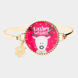 Rudolph Print Snowflake Charm Hook Bracelet