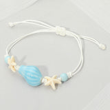 Women's Ceramic Conch Shell Starfish Beaded Adjustable Cinch Pull Tie Bracelet