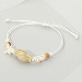 Women's Ceramic Conch Shell Starfish Beaded Adjustable Cinch Pull Tie Bracelet