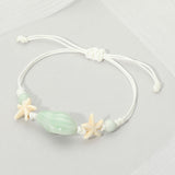 Women's Ceramic Conch Shell Starfish Beaded Adjustable Cinch Pull Tie Bracelet