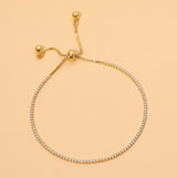 18K Gold Dipped Dainty Tennis Chain Adjustable Cinch Pull Tie Bracelet