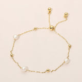 Pearl Metal Ball Bead Chain Adjustable Cinch Pull Tie Bracelet