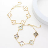 Brass Metal Mother Of Pearl Quatrefoil Station Bracelet