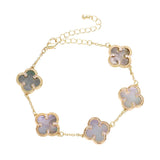 Brass Metal Mother Of Pearl Quatrefoil Station Bracelet