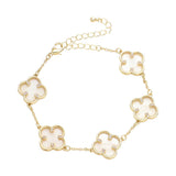 Brass Metal Mother Of Pearl Quatrefoil Station Bracelet