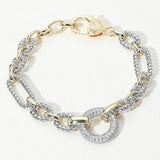 14K Gold Plated CZ Stone Paved Ring Link Two Tone Bracelet