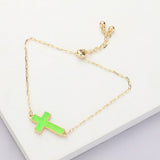 Cross Druzy Adjustable Pull Tie Bracelet