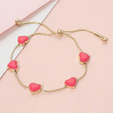 Enamel Heart Station Adjustable Cinch Pull Tie Bracelet