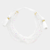 Multi Layered Faceted Beaded Tassel Cinch Pull Tie Bracelet