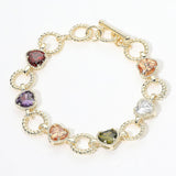 14K Gold Plated CZ Heart Charm Link Toggle Bracelet