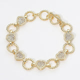 14K Gold Plated CZ Heart Charm Link Toggle Bracelet
