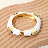 Bold Enamel Inlay Square Hinged Bangle Bracelet