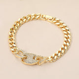 CZ Stone Paved Mariner Link Charm Accent Cuban Link Chain Bracelet