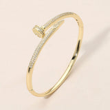 CZ Stone Paved Nailhead Accent Hinged Bangle Bracelet