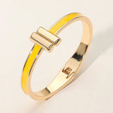 Metal Bar Tip Enamel Hinged Bangle Bracelet