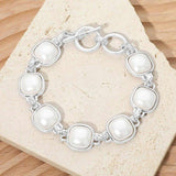 Bold Square Pearl Link Toggle Bracelet