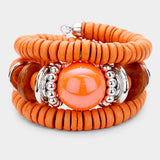 Resin Ball Accented Wood Beaded Adjustable Bracelet