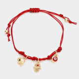 Elephant Hamsa Hand Evil Eye Charm Pull Tie Cinch Bracelet