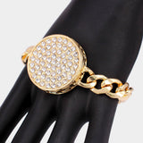 Rhinestone Embellished Circle Pendant Metal Link Bracelet