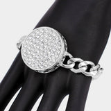 Rhinestone Embellished Circle Pendant Metal Link Bracelet