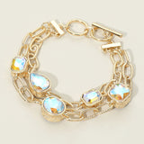 Faceted Oval Teardrop Rectangular Stone Cluster Link Metal Chain Layered Bracelet