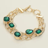 Faceted Oval Teardrop Rectangular Stone Cluster Link Metal Chain Layered Bracelet