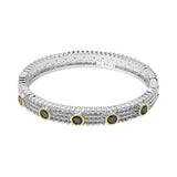 14K Gold Plated CZ Bezel Station Accent Textured Hinged Bangle Bracelet