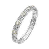 14K Gold Plated CZ Bezel Station Accent Textured Hinged Bangle Bracelet