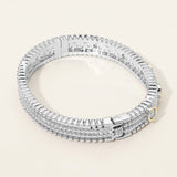 14K Gold Plated CZ Bezel Station Accent Textured Hinged Bangle Bracelet