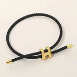 H Monogram Charm Accent Braided Cord Adjustable Slide Bracelet