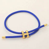 H Monogram Charm Accent Braided Cord Adjustable Slide Bracelet