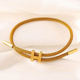 H Monogram Charm Accent Braided Cord Adjustable Slide Bracelet