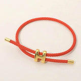 H Monogram Charm Accent Braided Cord Adjustable Slide Bracelet