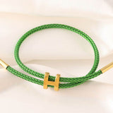 H Monogram Charm Accent Braided Cord Adjustable Slide Bracelet