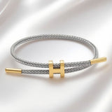 H Monogram Charm Accent Braided Cord Adjustable Slide Bracelet