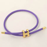 H Monogram Charm Accent Braided Cord Adjustable Slide Bracelet