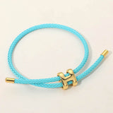 H Monogram Charm Accent Braided Cord Adjustable Slide Bracelet