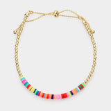 Heishe Beaded Metal Ball Beaded Adjustable Cinch Pull Tie Bracelet
